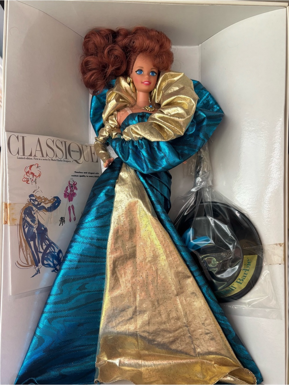 Classique vintage Barbie Doll in Teal & Gold Evening Gown